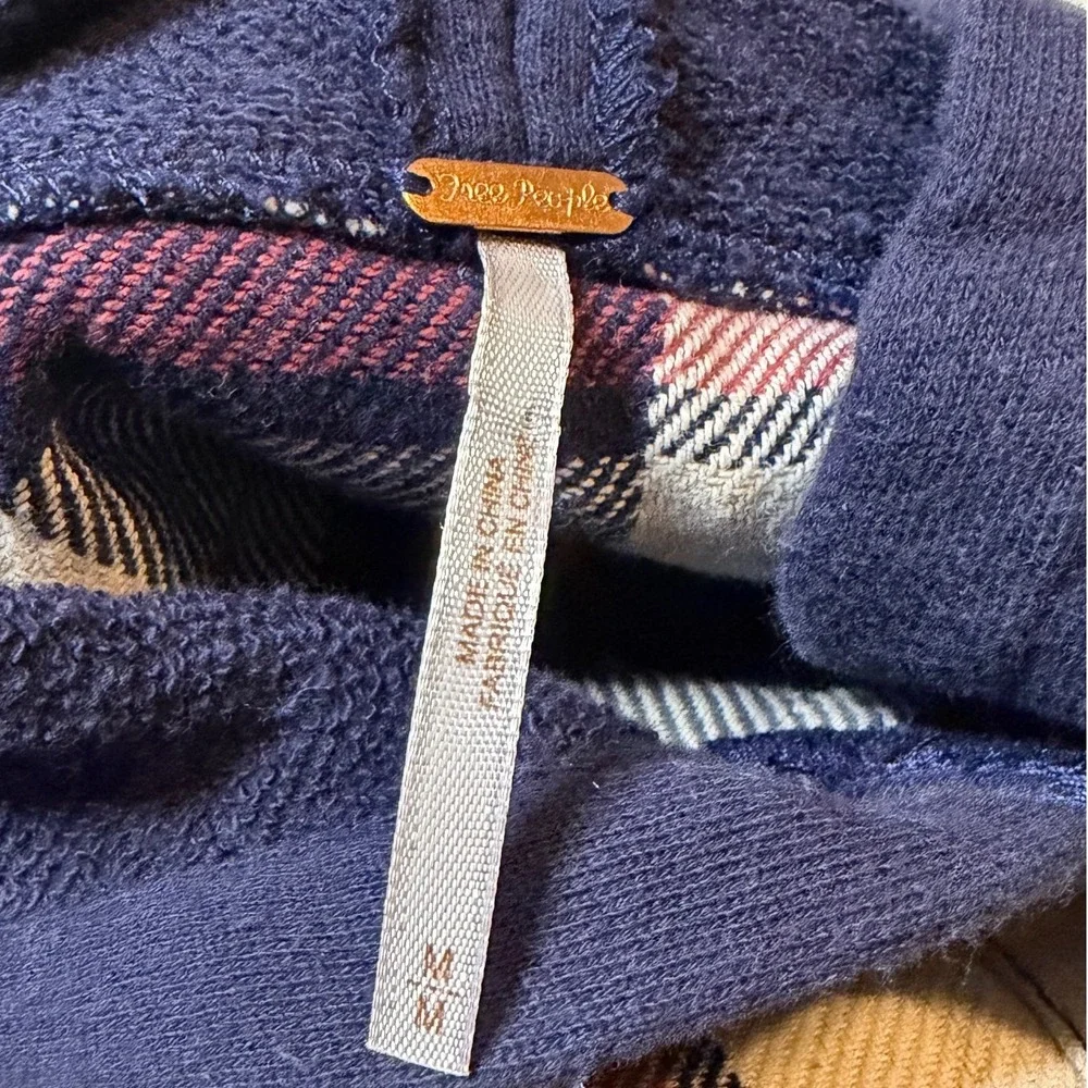Free People Hooded Flannel Shirt Womens M Navy Plaid Shirt NWT
